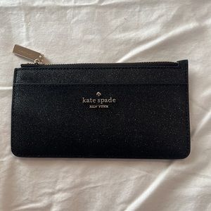 Kate Spade large black glitter slim card holder